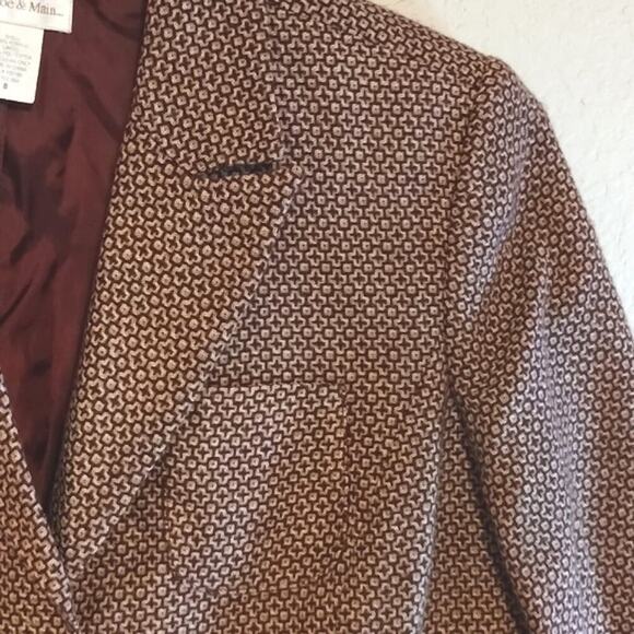 Monroe & Main Tweed Two Button Burgundy Deep Red & Cream Lined Fitted Blazer 8 - Picture 7 of 11